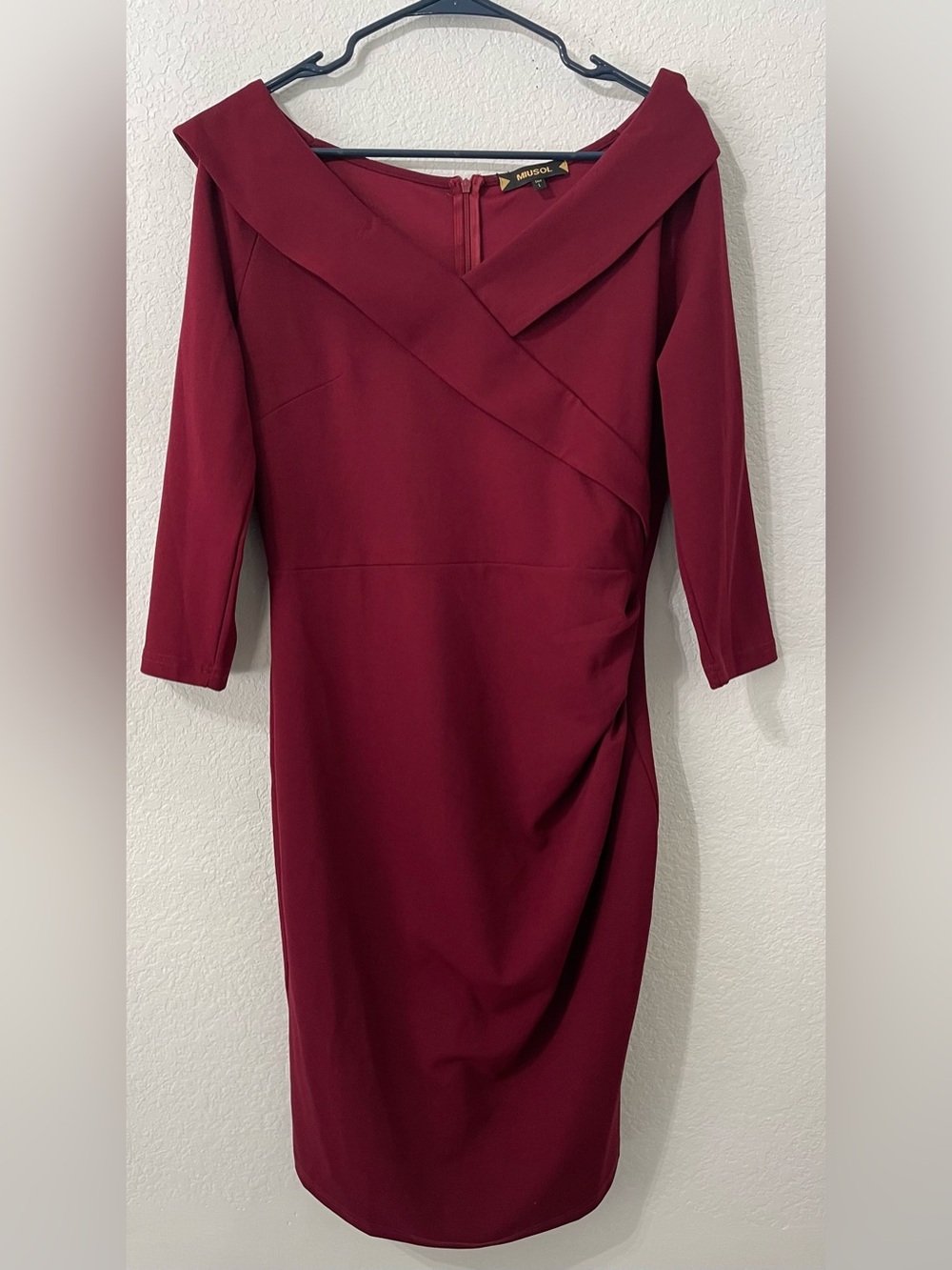 Miusol Wine Red Off-Shoulder Sheath Dress